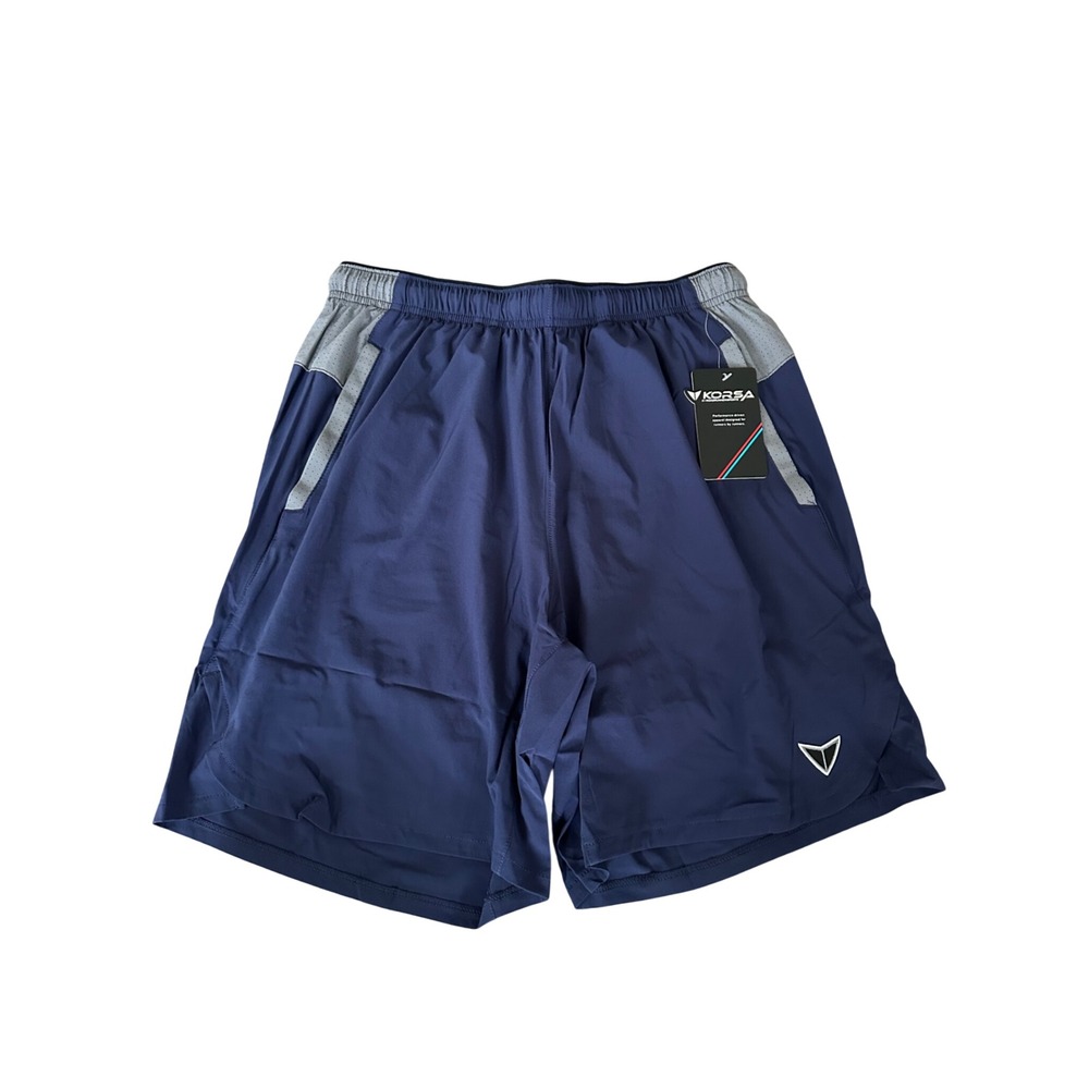 Korsa Pack Leader 7" Short 2.0 Mens Navy Grey Running Athletic Shorts Small NWT